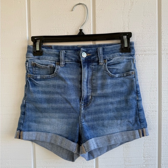 American Eagle Outfitters Pants - American Eagle High Waisted Light Wash Next Level Stretch Cuffed Shorts Size 0